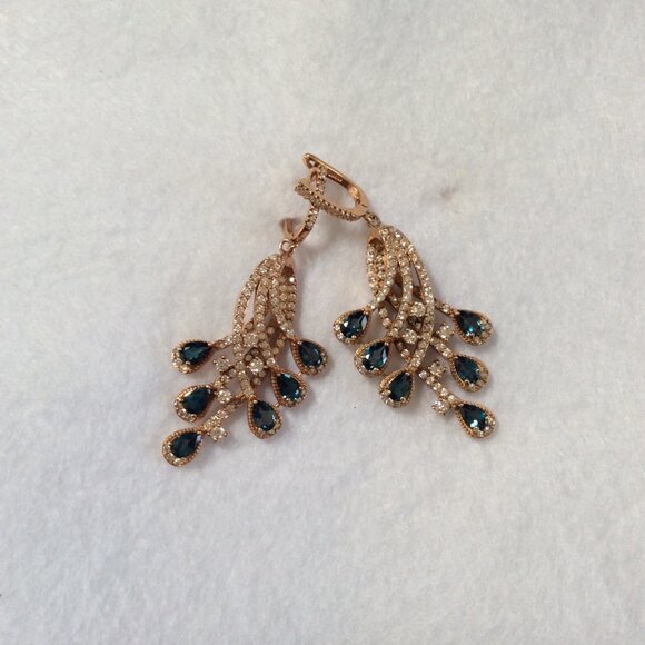 NWT 14K ROSE GOLD London Blue Topaz & CZ LARGE Earrings MSRP $750 - Picture 5 of 6